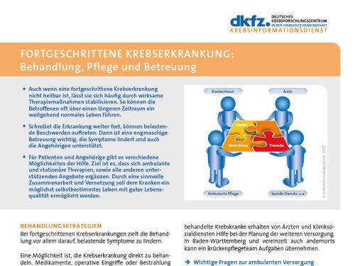 Informationsblatt "Fortgeschrittene Krebserkrankung: Behandlung, Pflege und Betreuung" © Krebsinformationsdienst, DKFZ