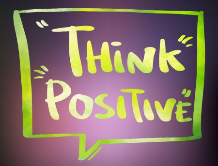 Sprechblase, Text: "think positive"