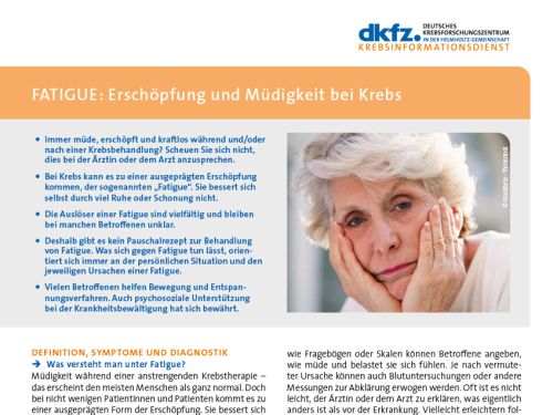 Informationsblatt "Fatigue: Erschöpfung und Müdigkeit bei Krebs" © Krebsinformationsdienst, DKFZ