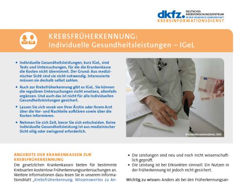 Informationsblatt "Krebsfrüherkennung: Individuelle Gesundheitsleistungen – IGeL" © Krebsinformationsdienst, DKFZ