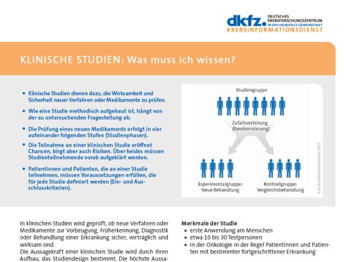 Informationsblatt "Klinische Studien: Was muss ich wissen?" © Krebsinformationsdienst, DKFZ