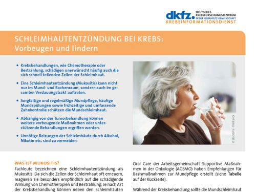 Informationsblatt "Schleimhautentzündungen bei Krebspatienten: Vorbeugen und lindern" © Krebsinformationsdienst, DKFZ
