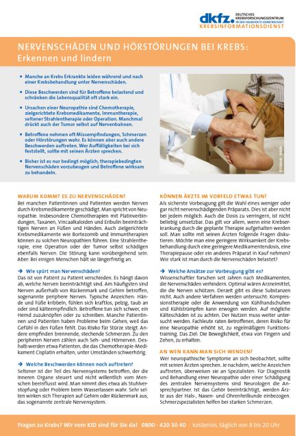 Informationsblatt "Nervenschäden und Hörstörungen bei Krebs: Erkennen und lindern" © Krebsinformationsdienst, DKFZ