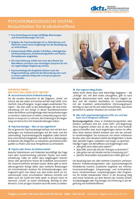 Informationsblatt "Psychoonkologische Hilfen: Anlaufstellen für Krebspatienten" © Krebsinformationsdienst, DKFZ