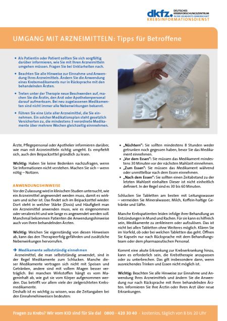 Informationsblatt "Umgang mit Arzneimitteln: Tipps für Krebspatienten" © Krebsinformationsdienst, DKFZ