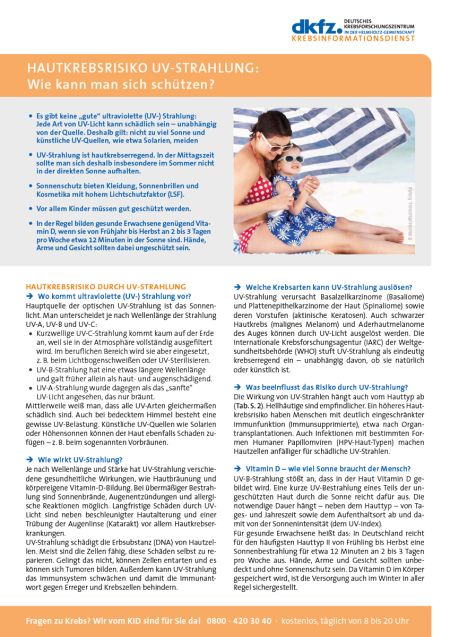 Informationsblatt "Hautkrebsrisiko UV-Strahlung: Wie kann man sich schützen?" © Krebsinformationsdienst, DKFZ