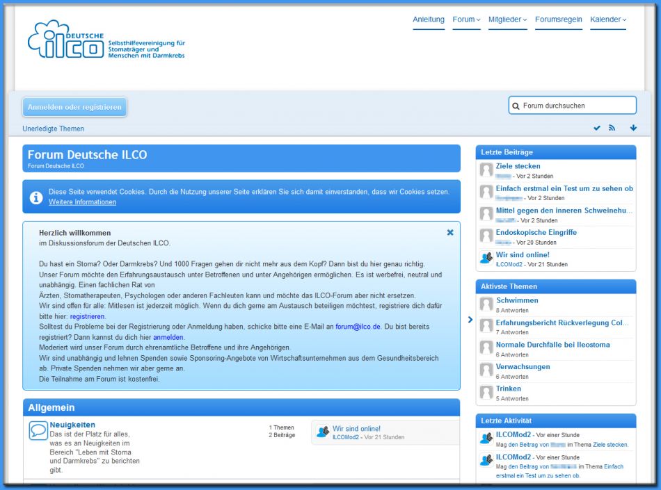 ILCO-Forum, Screenshot © Deutsche ILCO e.V.