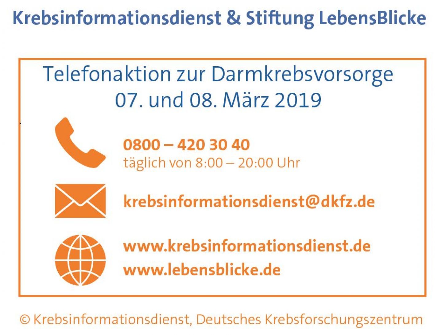 Infokasten zur Telefonaktion 2019 mit der Stiftung LebensBlicke © Krebsinformationsdienst, Deutsches Krebsforschungszentrum