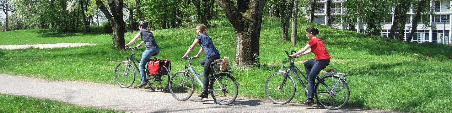 Drei Personen fahren Fahrrad im Grünen. © Krebsinformationsdienst, Deutsches Krebsforschungszentrum