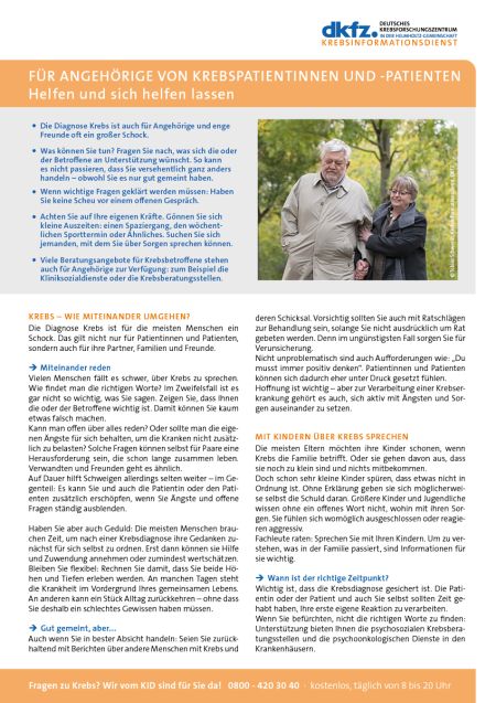 Informationsblatt "Für Angehörige von Krebspatienten: Helfen und sich helfen lassen" © Krebsinformationsdienst, DKFZ
