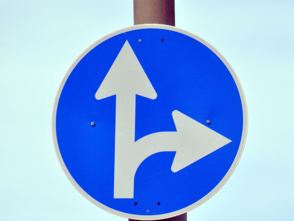 Verkehrsschild: Vorgeschriebene Fahrtrichtung geradeaus oder rechts