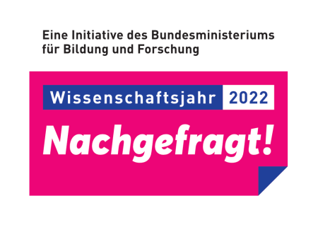 Logo vom Wissenschaftsjahr 2022 – Nachgefragt! Eine Initiative des Bundesministeriums für Bildung und Forschung