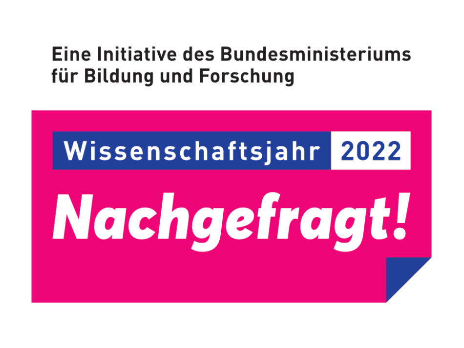 Logo vom Wissenschaftsjahr 2022 – Nachgefragt! Eine Initiative des Bundesministeriums für Bildung und Forschung