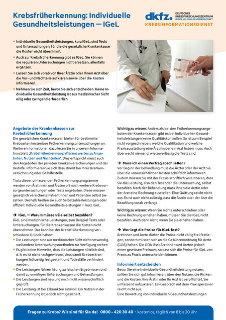 Informationsblatt "Krebsfrüherkennung: Individuelle Gesundheitsleistungen – IGeL"