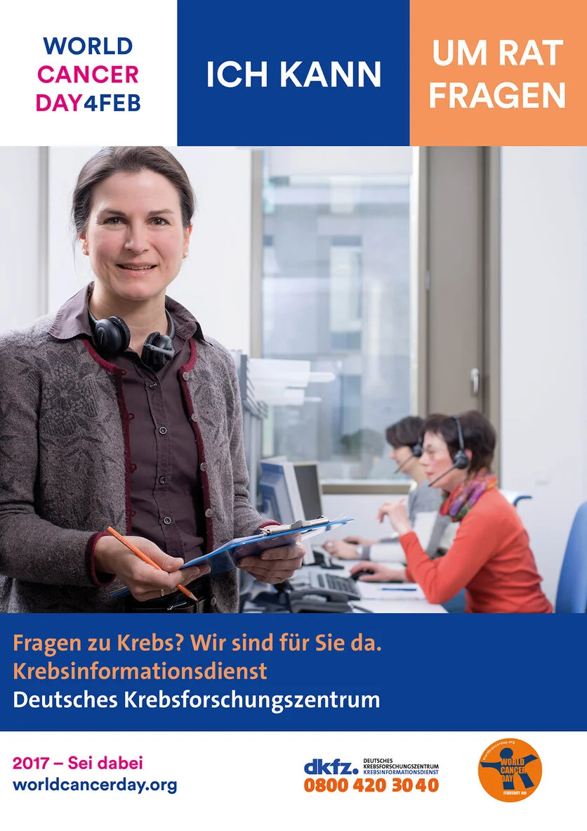 Fragen zu Krebs? Wir sind für Sie da., Krebsinformationsdienst, Deutsches Krebsforschungszentrum | UICC Fragen zu Krebs? Wir sind für Sie da. Foto: Tobias Schwerdt © Krebsinformationsdienst, Deutsches Krebsforschungszentrum | UICC