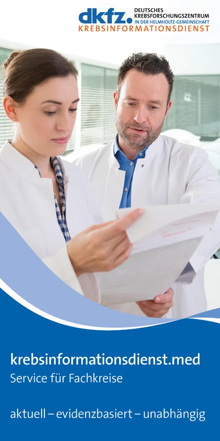 Flyer Krebsinformationsdienst.med, © Krebsinformationsdienst, DKFZ Titelbild des Flyers krebsinformationsdienst.med für Fachkreise