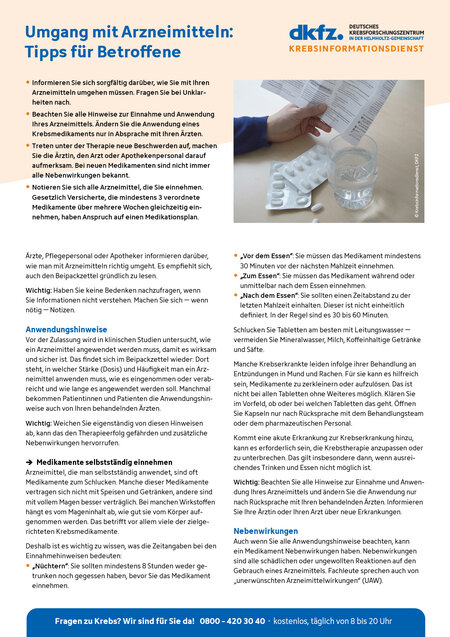 Informationsblatt "Umgang mit Arzneimitteln: Tipps für Krebspatienten"