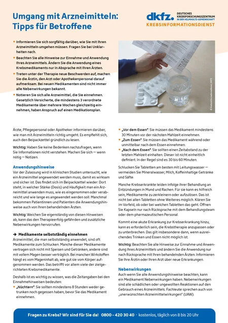 Informationsblatt "Umgang mit Arzneimitteln: Tipps für Krebspatienten"