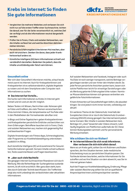 Informationsblatt "Krebs im Internet: Sicher surfen"
