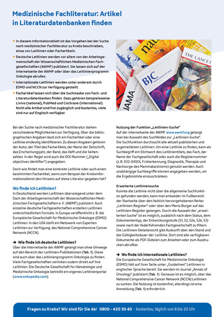 Informationsblatt "Medizinische Fachliteratur: Artikel in Literaturdatenbanken suchen und finden"