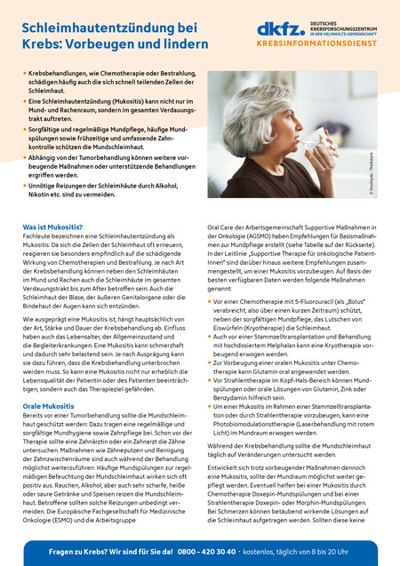 Informationsblatt "Schleimhautentzündungen bei Krebspatienten: Vorbeugen und lindern"