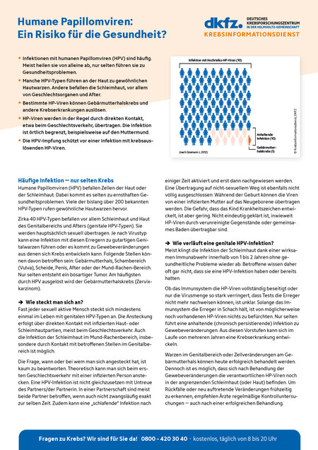 Vorschau vom Informationsblatt "Humane Papillomviren: Ein Risiko für die Gesundheit?"