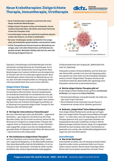 Informationsblatt "Neue Krebstherapien: Zielgerichtete Therapie, Immuntherapie, Virotherapie"