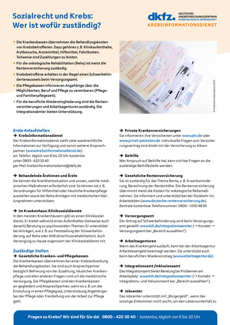 Informationsblatt "Sozialrecht und Krebs: Wer ist wofür zuständig?"