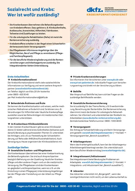 Informationsblatt "Sozialrecht und Krebs: Wer ist wofür zuständig?"