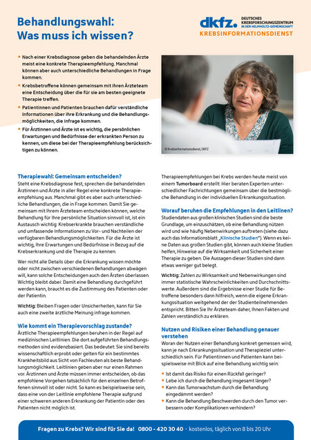 Informationsblatt "Behandlungswahl: Was muss ich wissen?"