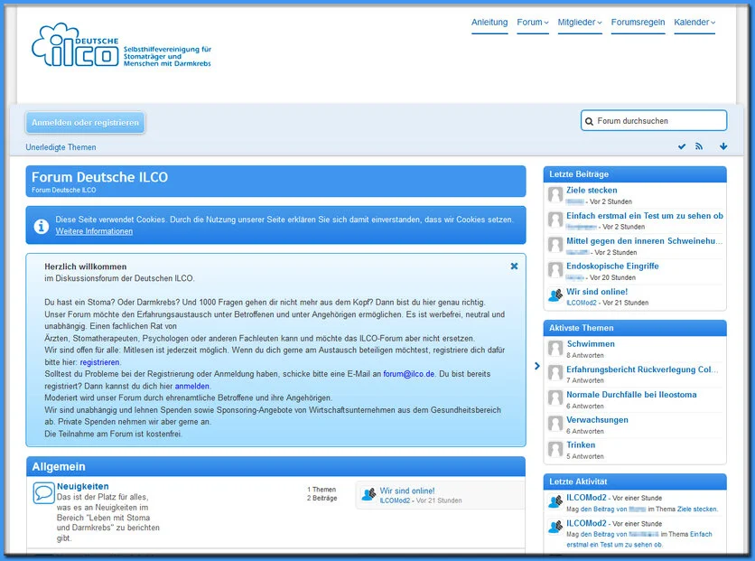 ILCO-Forum, Screenshot, Deutsche ILCO e.V. ILCO-Forum, Screenshot © Deutsche ILCO e.V.