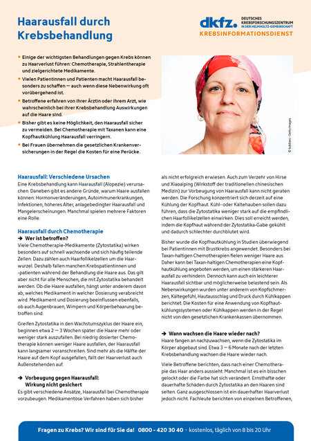 Vorschau vom Informationsblatt "Haarausfall durch Krebsbehandlung"