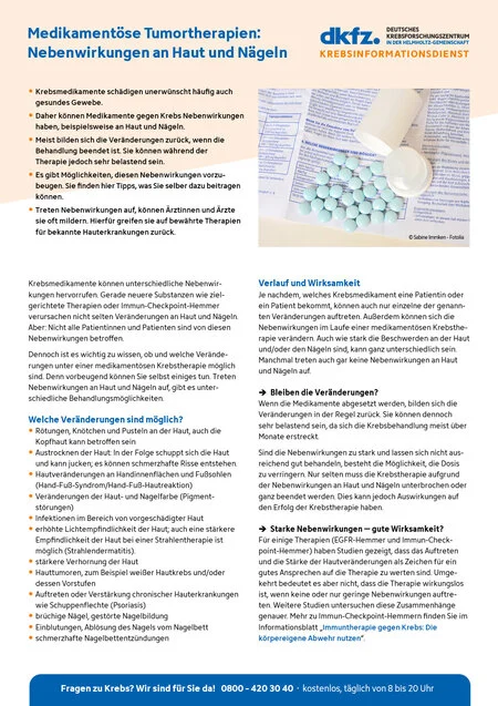 Vorschau vom Informationsblatt "Medikamentöse Tumortherapien: Nebenwirkungen an Haut und Nägeln"