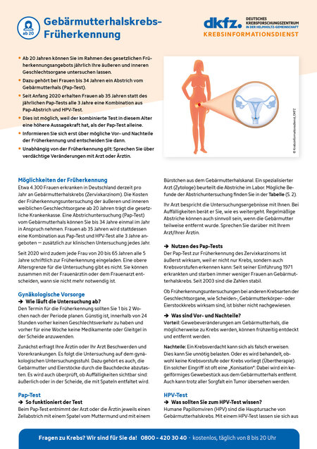 Informationsblatt "Gebärmutterhalskrebs-Früherkennung"