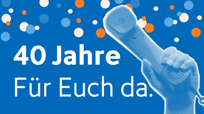 1© Krebsinformationsdienst, DKFZ Grafik zu 40 Jahren Krebsinformationsdienst mit Konfetti und Telefonhöre