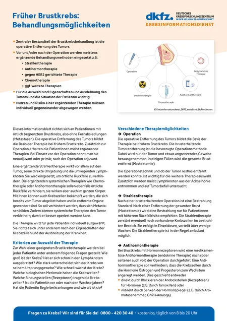 Vorschau vom Informationsblatt "Früher Brustkrebs: Behandlungsmöglichkeiten"