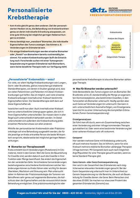 Informationsblatt "Personalisierte Krebstherapie, Präzisionsonkologie, Tumor-Genomsequenzierung"