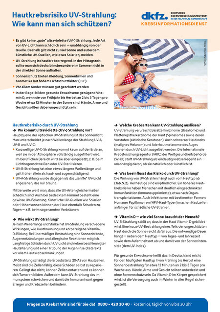 Vorschau vom Informationsblatt "Hautkrebsrisiko UV-Strahlung: Wie kann man sich schützen?"