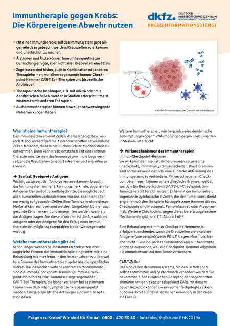 Vorschau vom Informationsblatt "Immuntherapie gegen Krebs: Die körpereigene Abwehr nutzen"