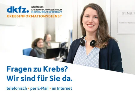 Postkarte "Fragen zu Krebs? Wir sind für Sie da." Postkarte "Fragen zu Krebs? Wir sind für Sie da."