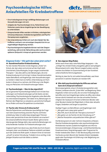 Informationsblatt "Psychoonkologische Hilfen: Anlaufstellen für Krebspatienten"