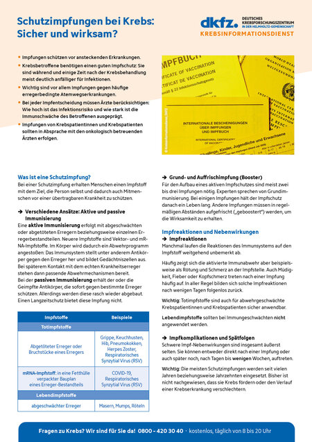 Vorschau vom Informationsblatt "Schutzimpfungen bei Krebs"