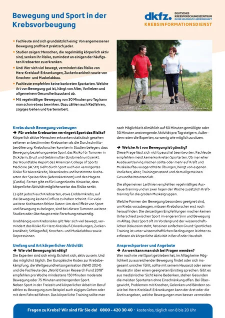 Informationsblatt "Bewegung und Sport in der Krebsvorbeugung"