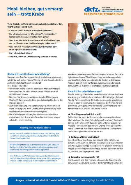 Informationsblatt "Mobil bleiben trotz Krebs"