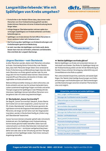 Informationsblatt "Langzeitüberlebende: Wie mit Spätfolgen von Krebs umgehen?"
