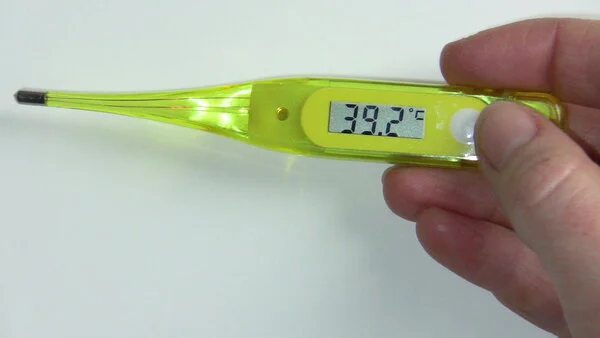Fieberthermometer, © Krebsinformationsdienst, DKFZ Ein Fieberthermometer zeigt 39,2 Grad Celsius.