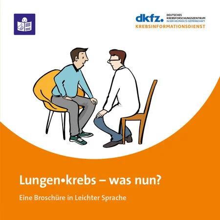 Titelseite der Broschüre "Lungen•krebs – was nun? Eine Broschüre in Leichter Sprache"