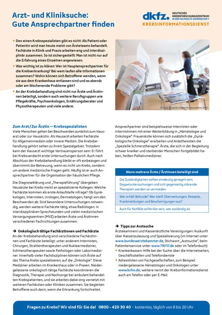 Informationsblatt "Arzt- und Kliniksuche: Gute Ansprechpartner finden"