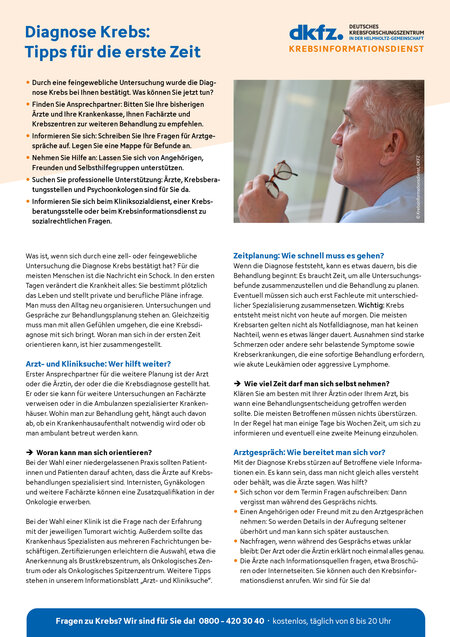 Informationsblatt "Diagnose Krebs: Tipps für die erste Zeit"