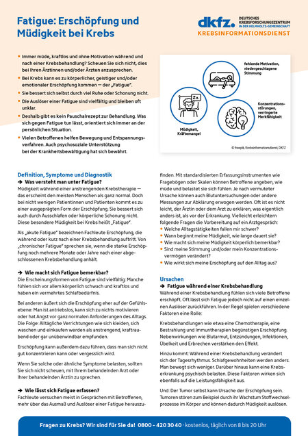 Informationsblatt "Fatigue: Erschöpfung und Müdigkeit bei Krebs"